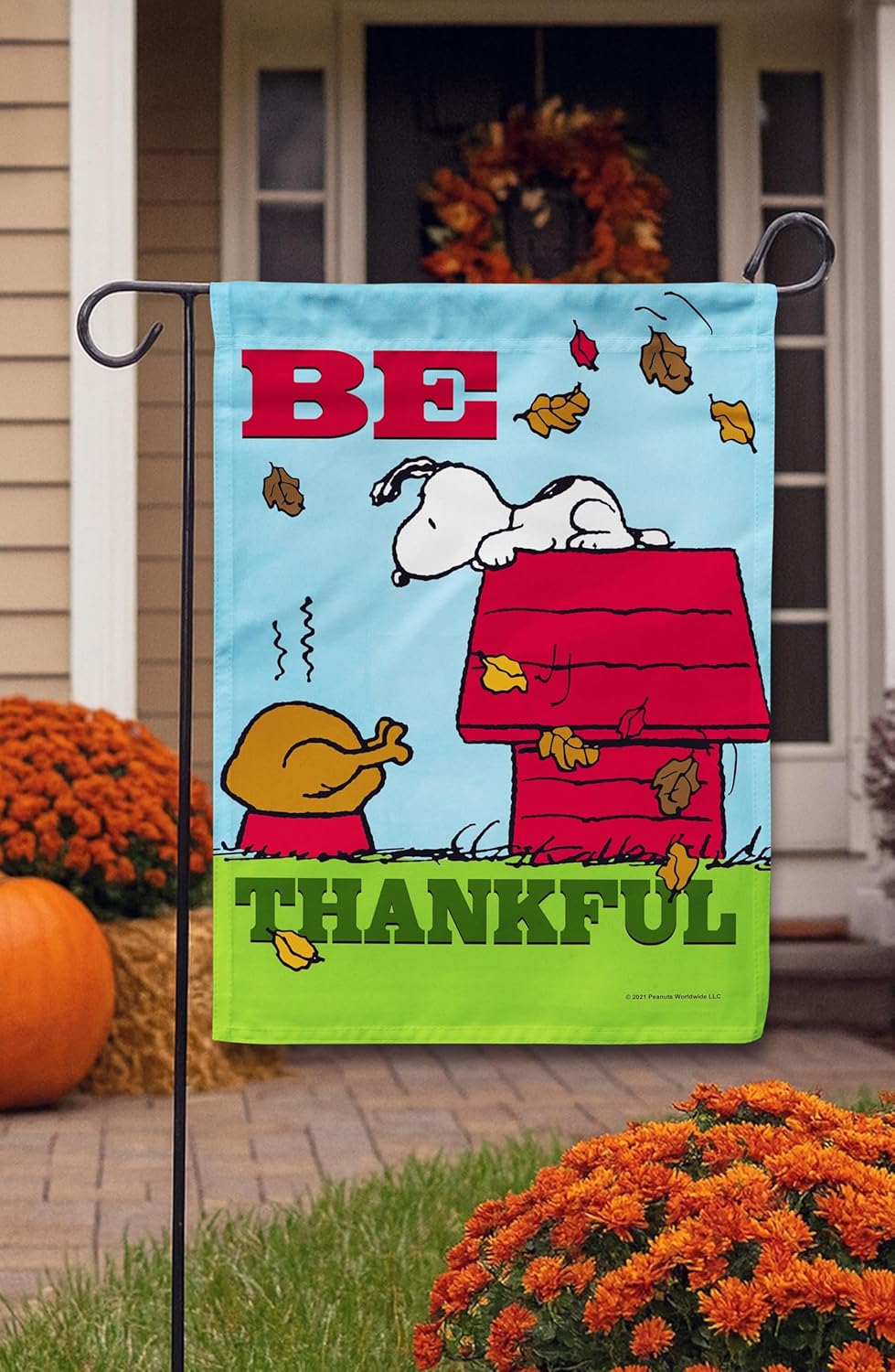 Flagology, PEANUTS Be Thankful Snoopy Turkey Garden Flag 12" x 18", Officially Licensed PEANUTS Thanksgiving