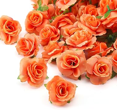100 Pcs Mini Orange Roses Artificial Flowers Bulk, 1.9" Small Silk Fake Roses Flower Heads for Decoration, Wedding Centerpieces Bridal Shower Party Home Decor,DIY Crafts Orange