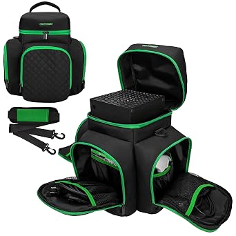 CROTIRAD Carrying Case Compatible with Xbox Series X, Travel Bag with Multiple Storage Pockets for Xbox Controllers, Headset, Game Discs, Cables and Other Accessories, Green Zip