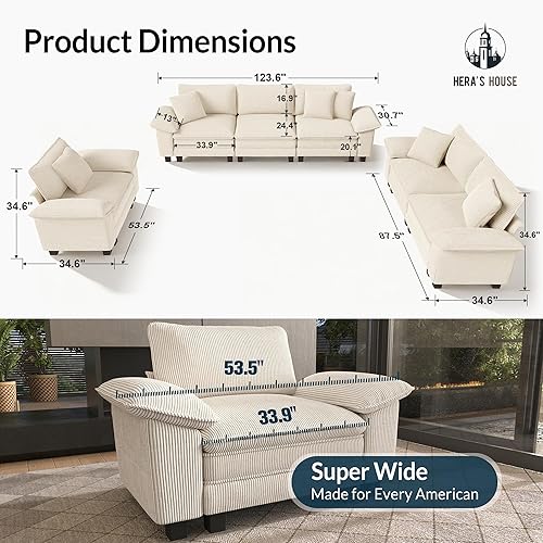 Miniatura 2 de HERA'S HOUSE Juego de sofás seccionales modulares de 3 piezas, juego de sofá de gran tamaño con sofás de dos plazas y sillón, cómodos sofás nube con