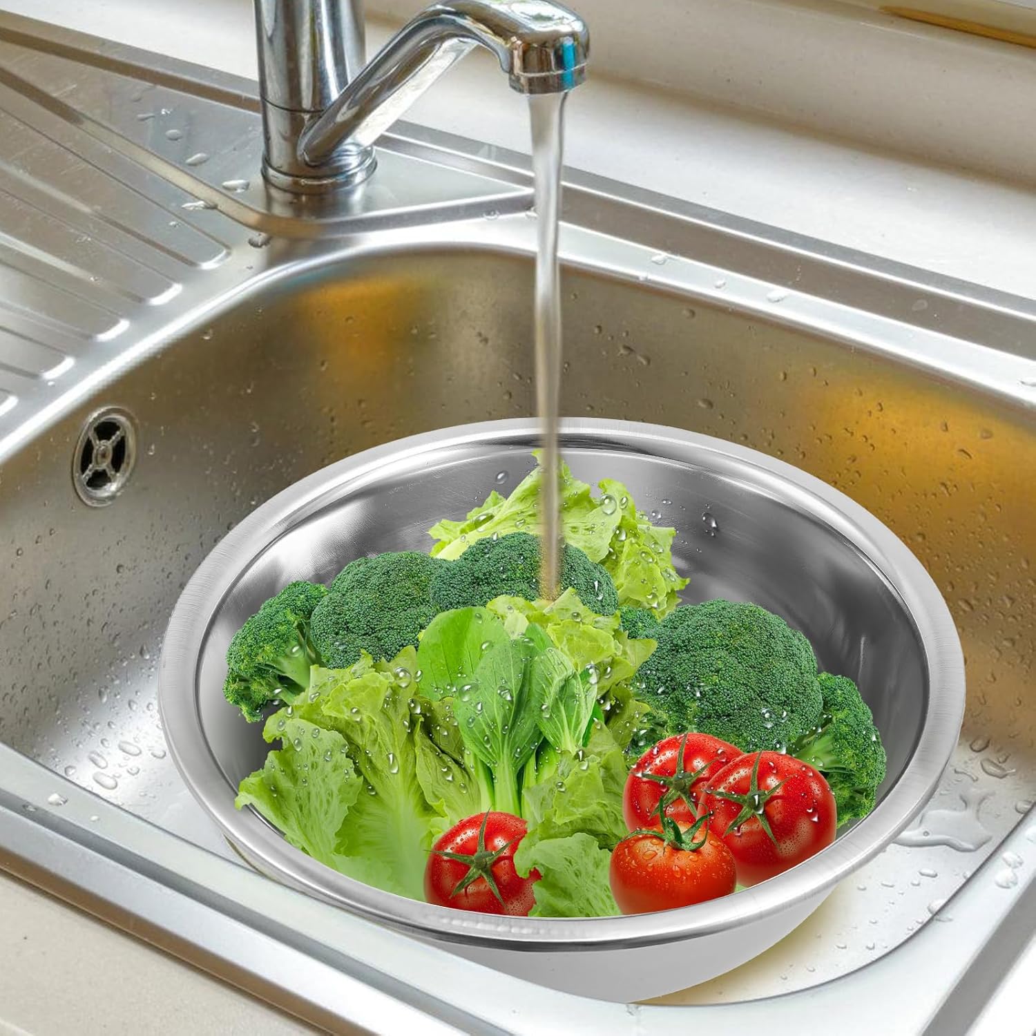 Stainless Steel Basin 10.6 Inch Multi-Use Mixing Bowl for Kitchen Laundry Bathroom Wash Basin for Fruits Vegetables Soup Egg Beating and Foot Soaking