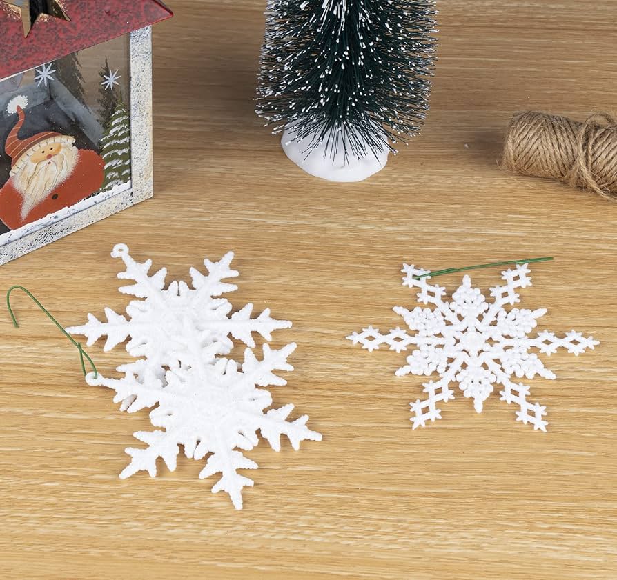 Amazon.co.jp: 36個 グリッター 雪の結晶 オーナメント ホワイト