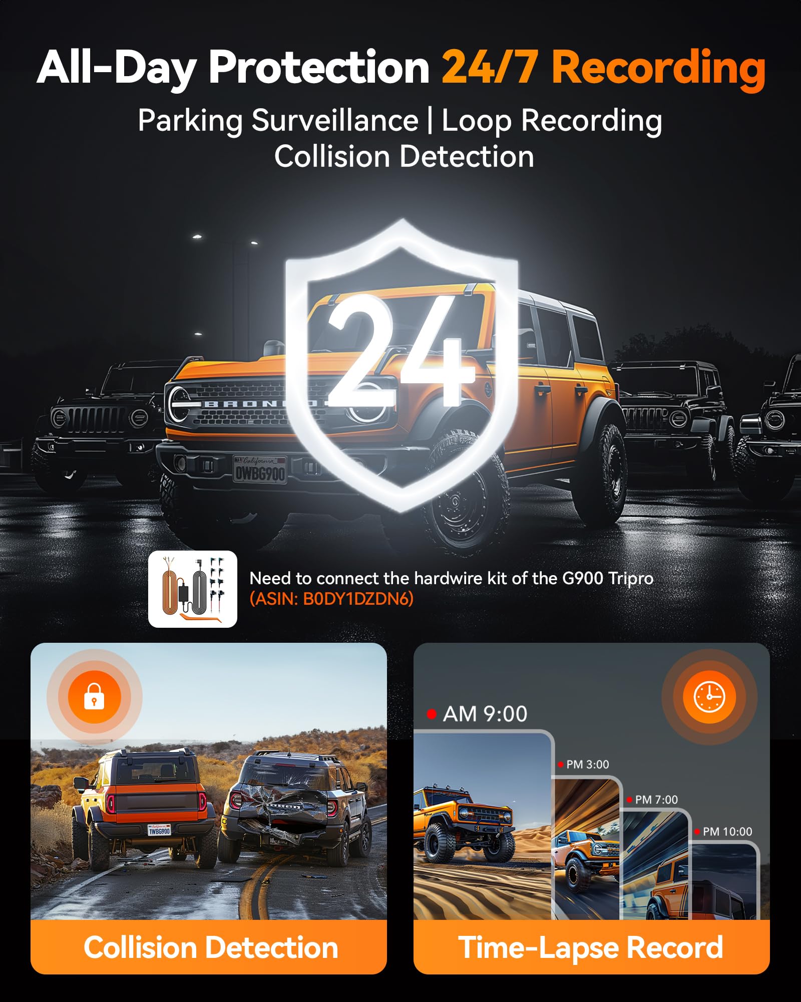 WOLFBOX G900 Tripro Bumper Version 3 Channel 4K Mirror Dash Cam, STARVIS 2 IMX678 Night Vision, 4K+2.5K+1080P Front and Rear Bumper Dash Cam, 5.8GHz WiFi, Voice Control, Includes 256GB Card & GPS