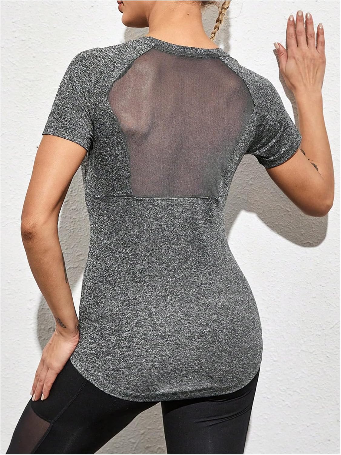 OYOANGLE Women's Workout Top Raglan Short Sleeve Athletic Shirts Running Gym Mesh Yoga Tees - Image 2