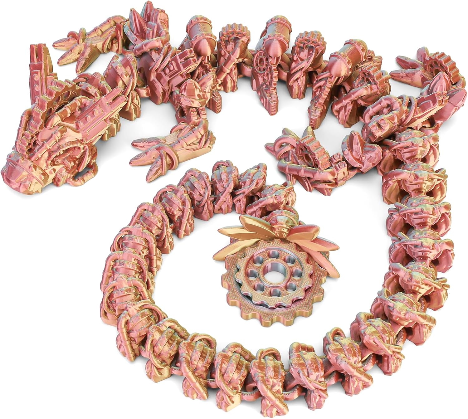 30" Large 3D Printed Dragon Toys, 3D Printed Animals, Articulated Crystal Dragons with Wings Adults Desk Fidget Toys,Easter Basket Stuffers, Home Office Decor (Steampunk Dragon)