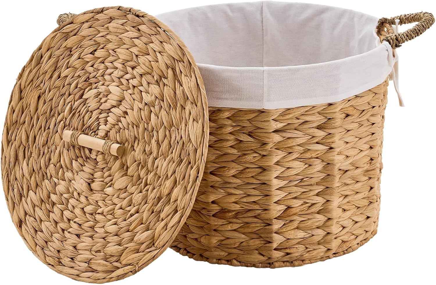 Handwoven Hamper with Lid, Clothes Hamper for Bathroom Laundry Room Bedroom (Natural, S)