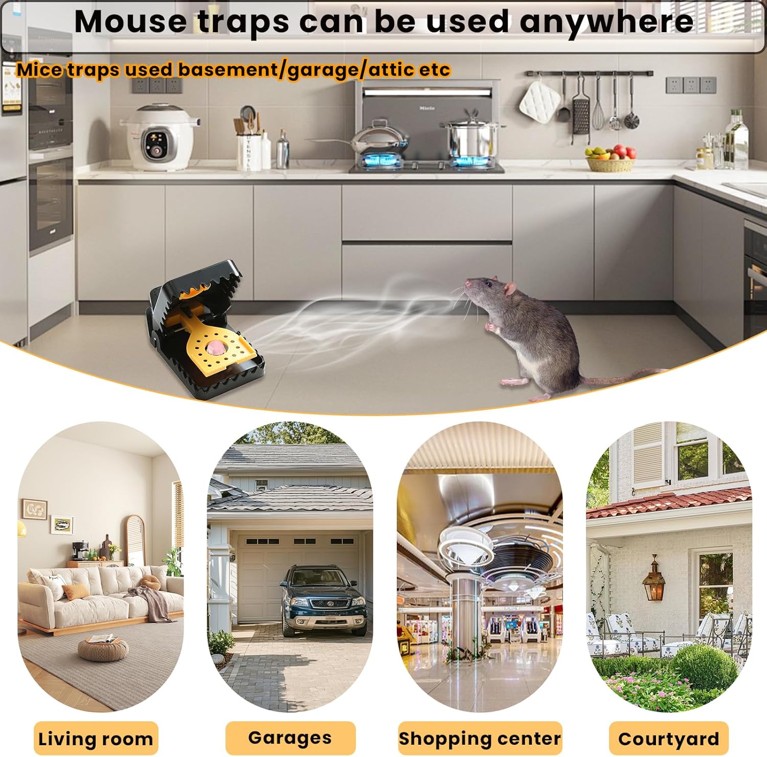 Mouse Traps, Rat Trap Quick Effectively Best Mouse Trap, Reusable Plastic Mousetraps Used Indoor & Outdoor Mice Snap Traps for Basement/Garage/Attic Anywhere 9set(2L+6s+1*Clip)