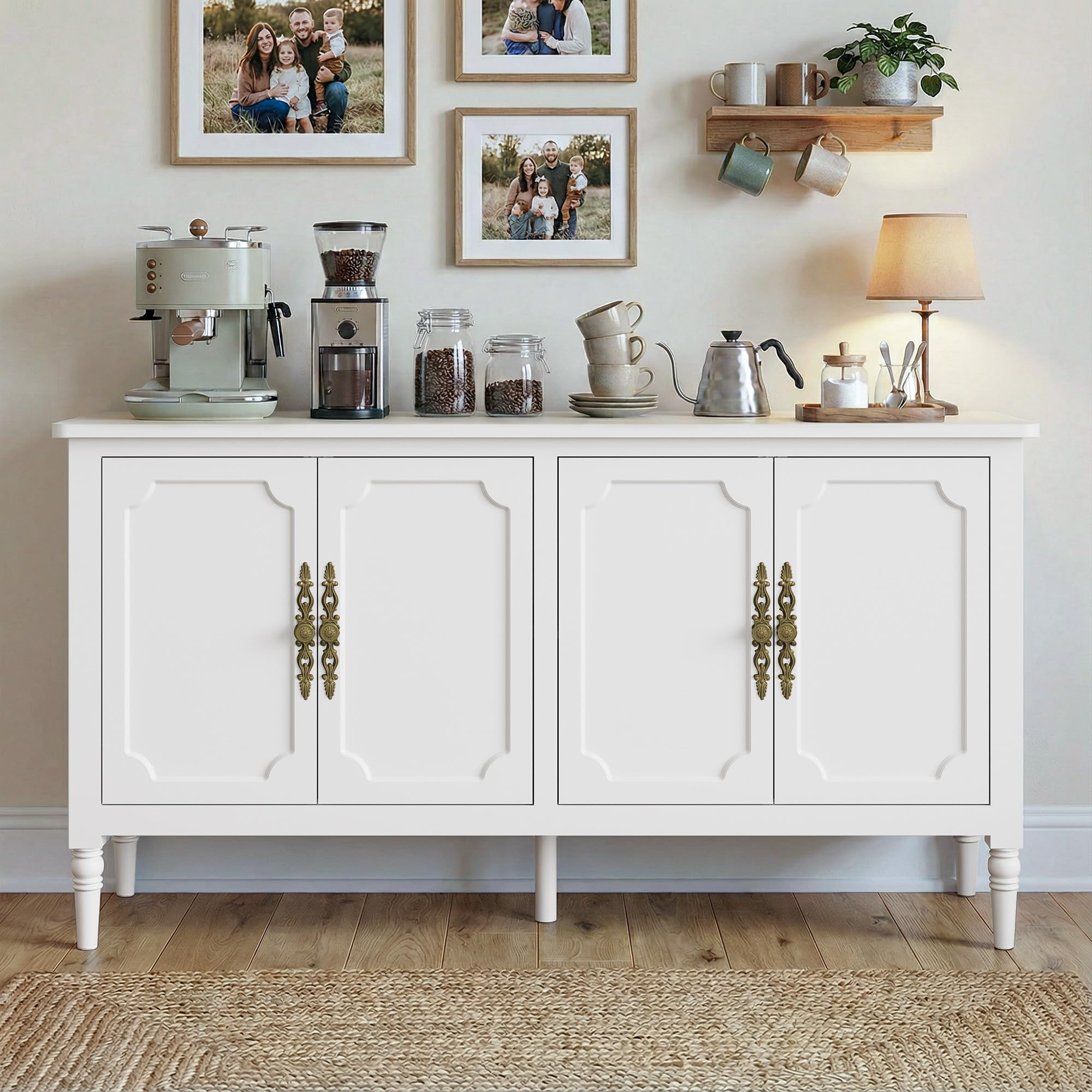 FansaFurn 58" Sideboard Buffet Cabinet for Kitchen &amp; Coffee Bar, White
