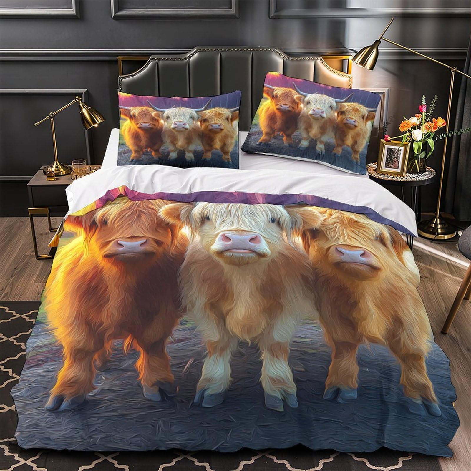 Housse de couette super douce et hypoallergénique motif Bovins des Highlands avec zip résistant