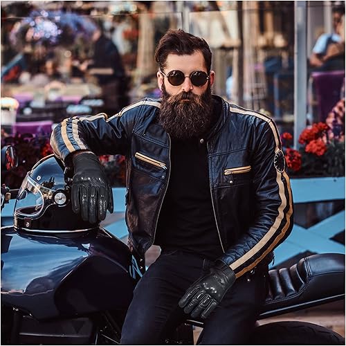 Miniatura 6 de Guantes de motocicleta de cuero para hombre, 100% piel de vacuno, guantes de motociclista para pantalla táctil, transpirables, protección de
