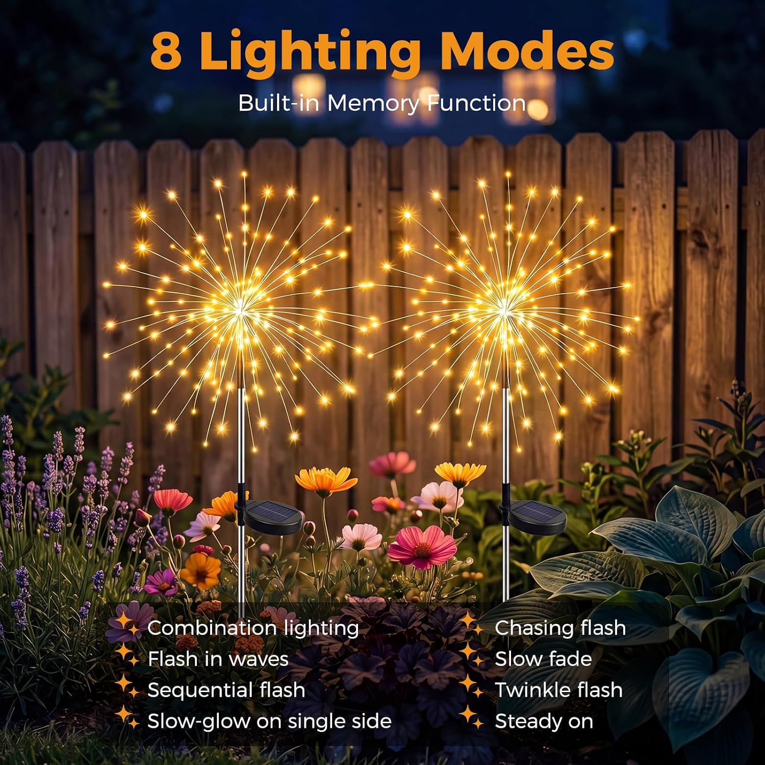 btfarm 4 Pack 120 LED Solar Garden Lights Outdoor, 8 Modes Firework Lights Solar Powered, Waterproof Twinkle Fairy Light Outside for Yard Patio Pathway Pool Christmas Party Decorative, Warm White