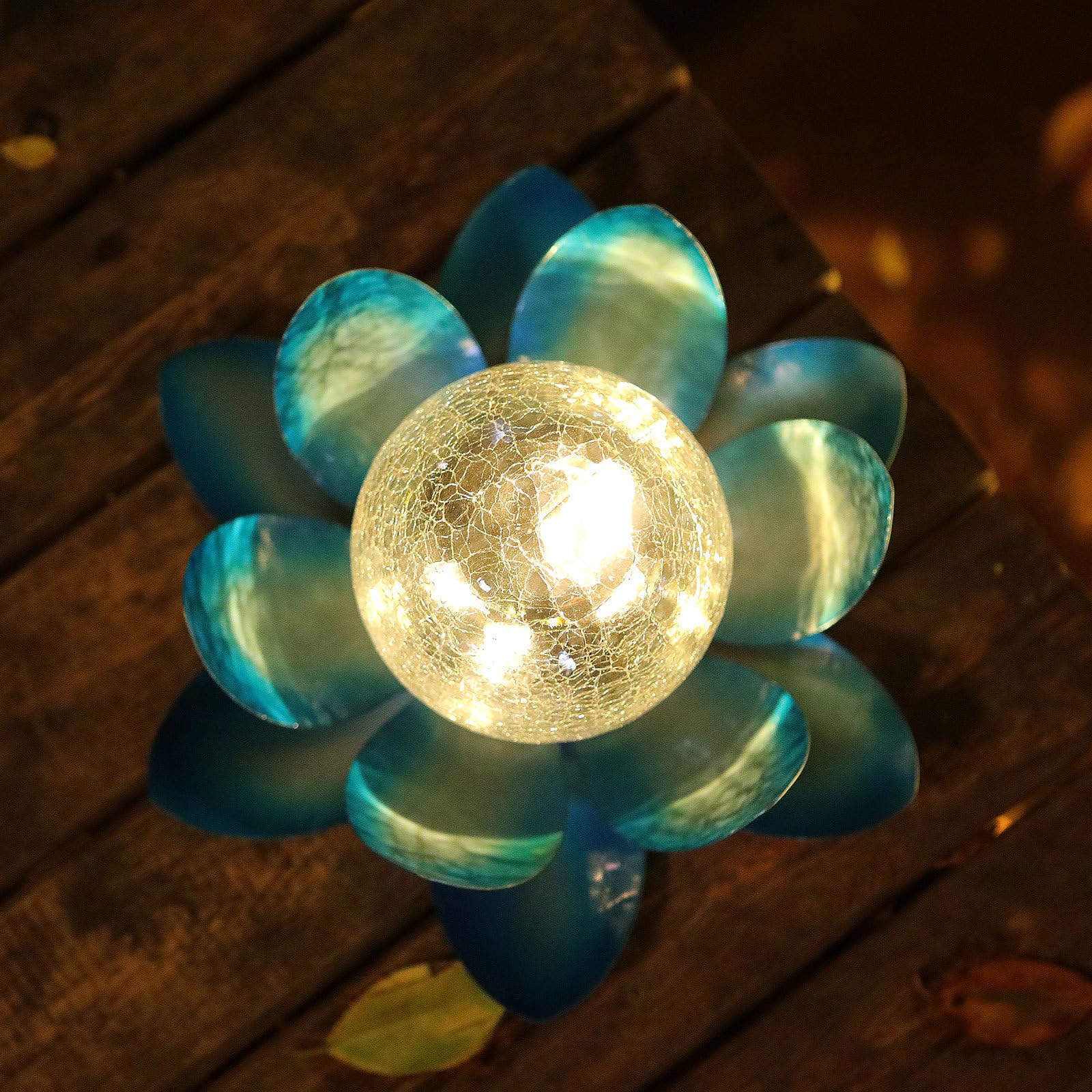 Lámpara Solar Flotante De Loto Con Efecto Craquelado Y Luz Cambiante - Decora Tu Jardín O Estanque Sin Cables