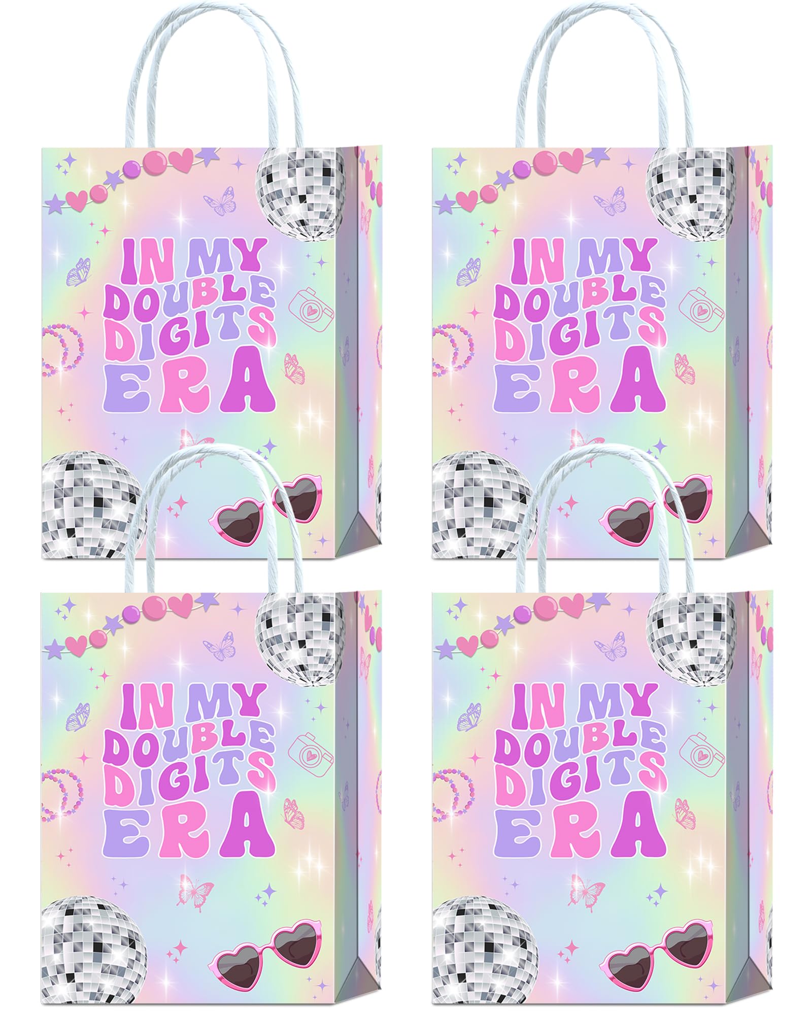 Tyndallrays 16 Pieces In My Double Digits Era 10th Birthday Party Favors Bags,Iridescent 10th Bday Gift Snacks Treat Candy Party Favors Bags with
