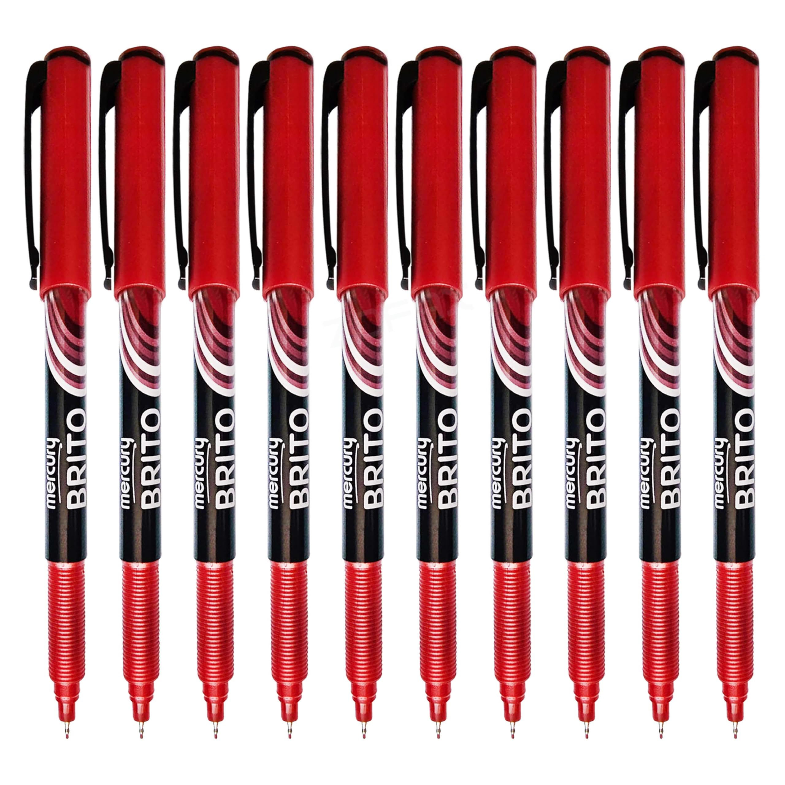 MERCURY Brito Fineliner Pens, RED, Ultra Fine Point (0.3mm), Pack of 10, Precision Lines, Ideal for Write Draw Sketch Colour Draft Mark