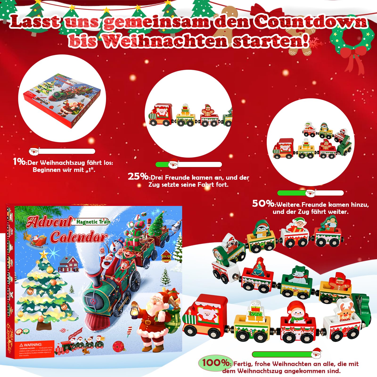 Advent Calendar 2025 Magnetic Wooden Animal Train for Kids,24 Day Christmas Advent Calendar Surprise Magnetic Train,Montessori Magnetic Train Toy Christmas Countdown Gift for Toddlers,Boys and Girls - Image 4
