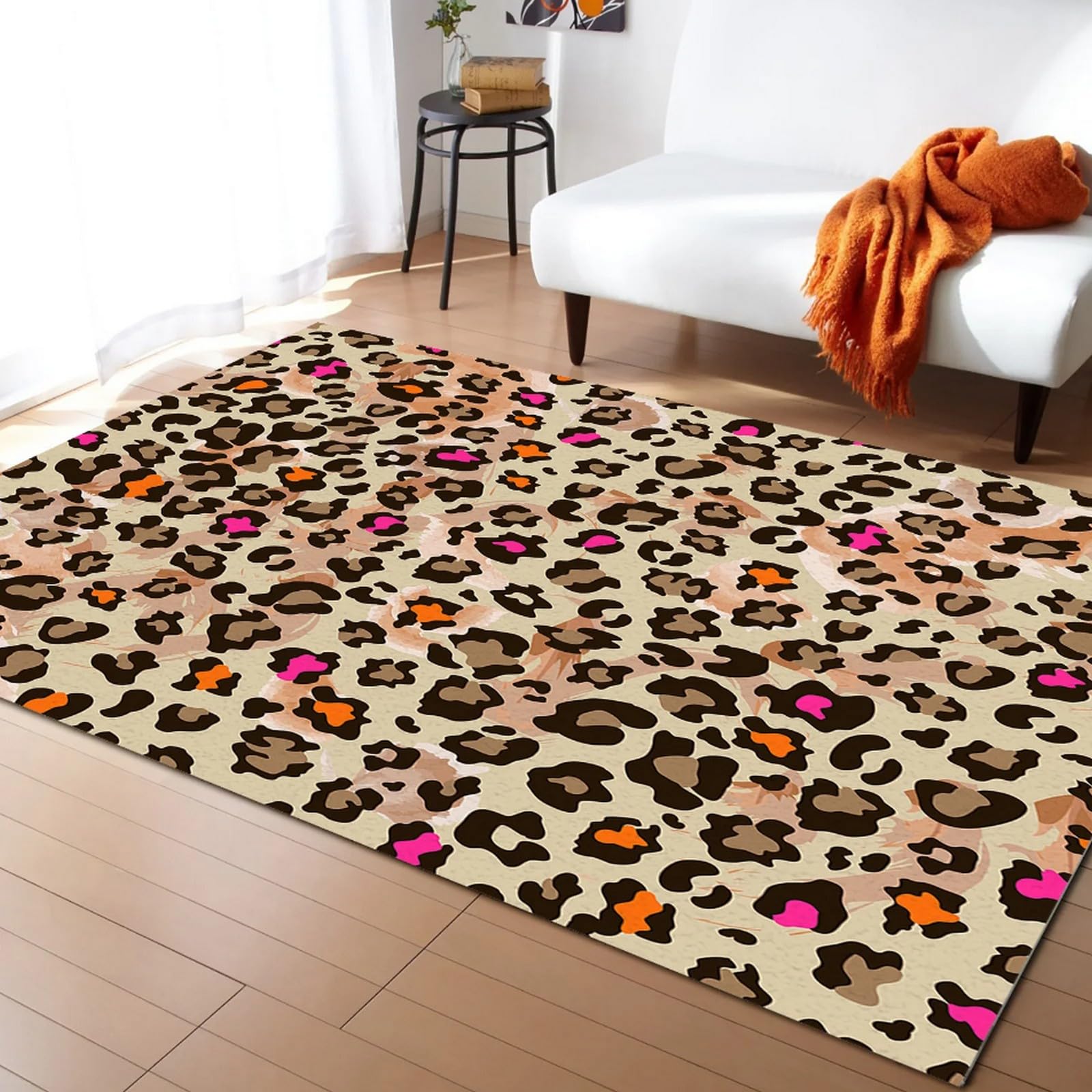 Tapis de chevet léopard doux pour chambre à coucher moderne et chaleureuse