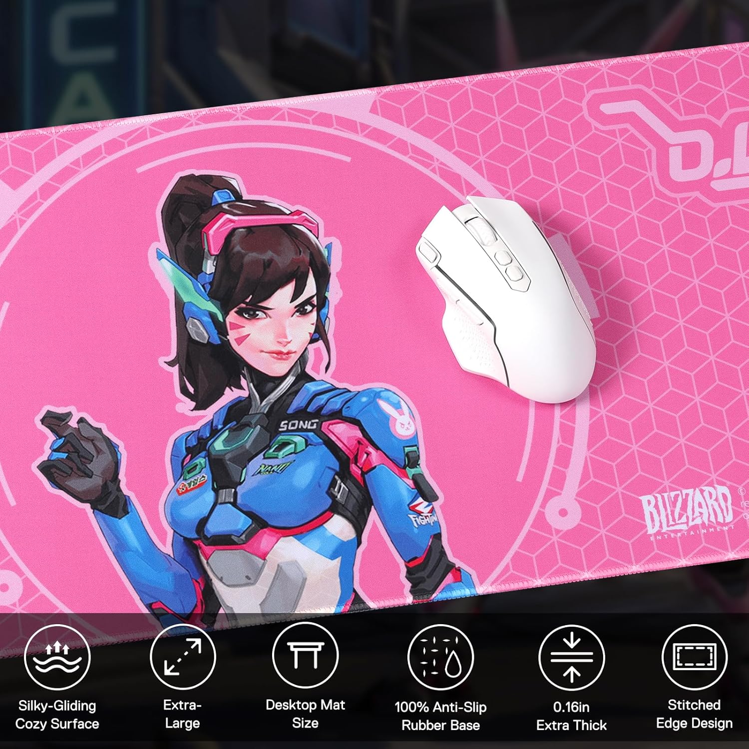 Blizzard Overwatch Large Game Mouse Pad, XXL Keyboard Pad for Gamer Office & Home, Non-Slip Rubber Base, Extended Mice Mat with Stitched Edge, Smooth Stable and Durable,31.5 * 11.8in (The D.va Pink)