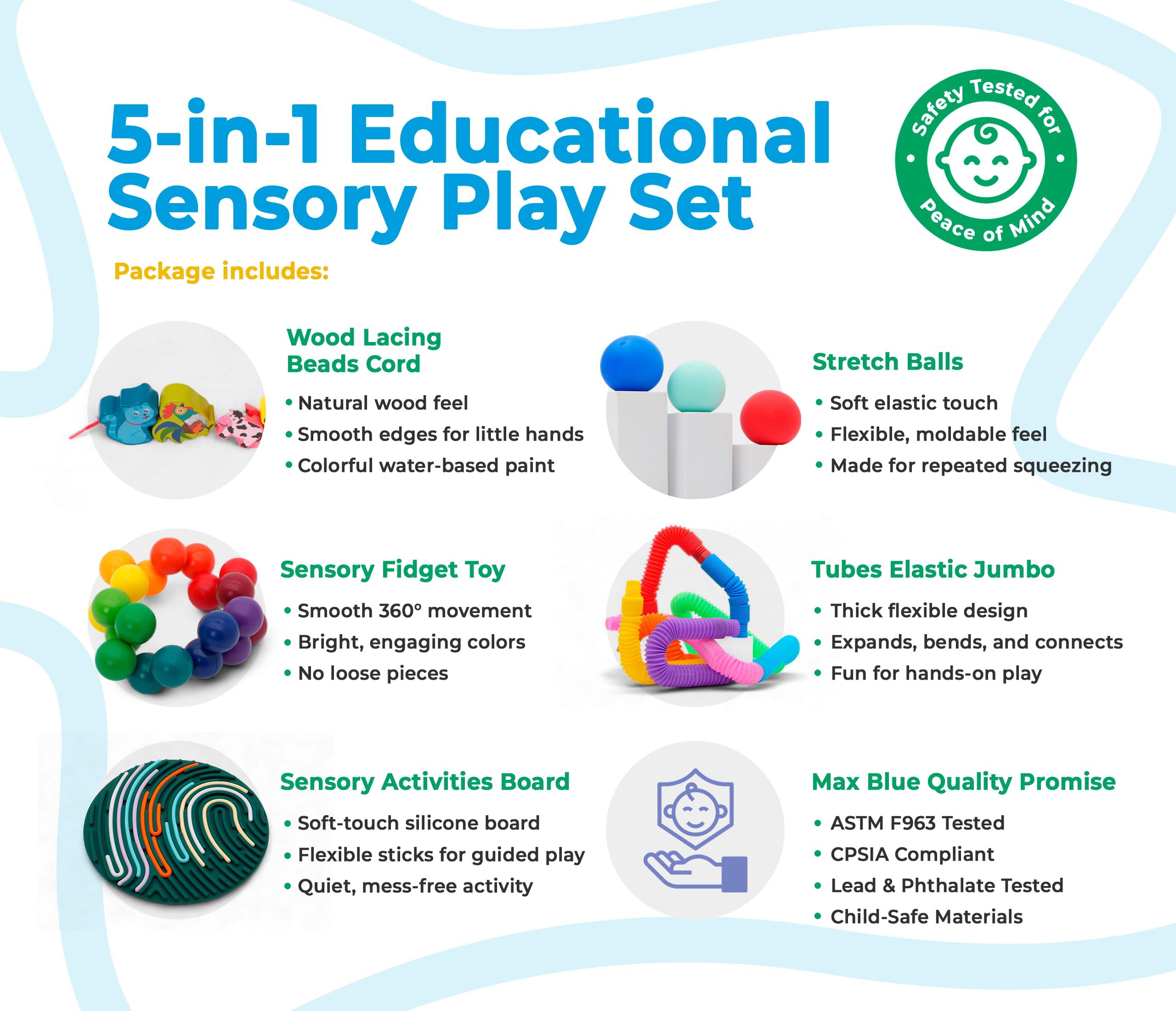98 piezas 5 en 1, juguetes sensoriales, Montessori, juguetes para ansiedad, 69 cuentas de cordones, bolas elásticas, juguetes silenciosos, tablero de actividades sensoriales, tubos elásticos, juguete
