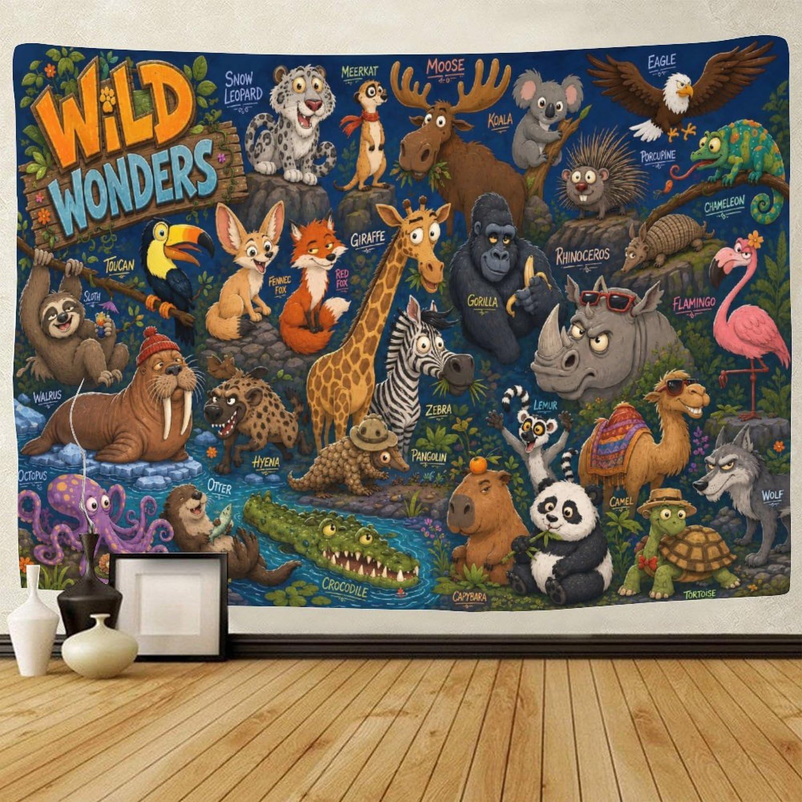 ASDFGHJKLZA Cartoon Animal Kingdom Wall Tapestry Wall Hanging Decor 3D Print Tapestries Poster Home Decoration Bedroom College Dorm 70cmx100cm