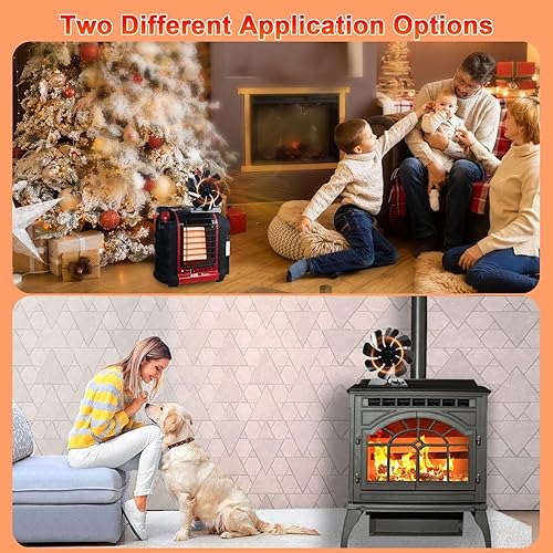 Miniatura 5 de VODA Ventilador de estufa de leña de 8 aspas, ventiladores térmicos activados por calor (soporte incluido), ventilador térmico no eléctrico para