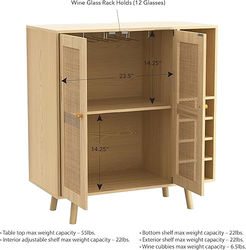 Miniatura 10 de Atlantic Loft & Luv Remy Boho Mid-Century Paneles de ratán natural con almacenamiento, gabinete de barra de acabado