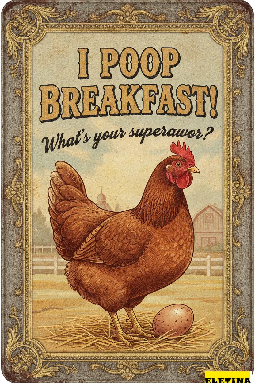 Personalized Sign for Man Cave Funny Chicken Metal Tin Decorations - 'i Poop' Breakfast - Chicken Coop Accessories & Gifts - 8x12 Inch Private Property Decorative