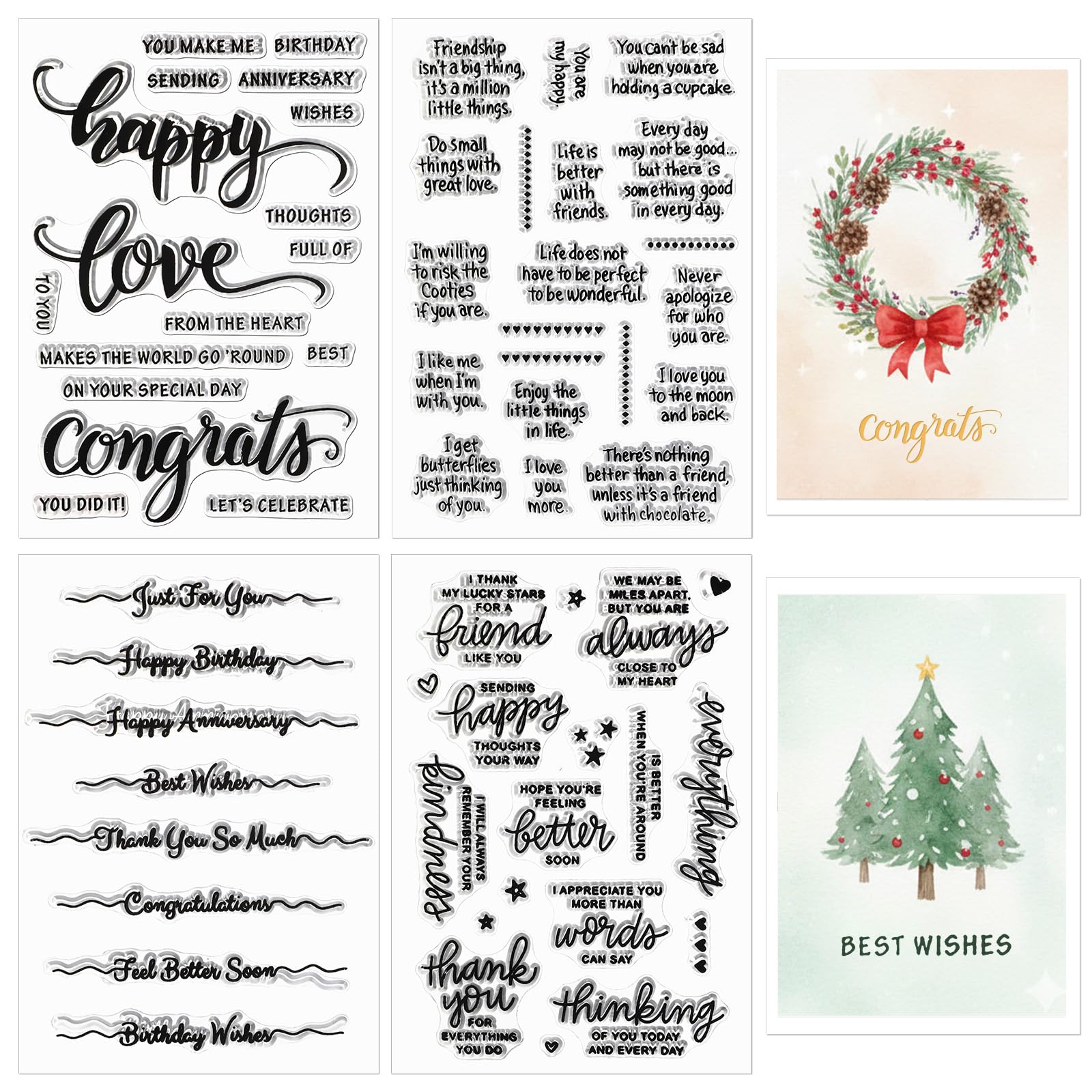 Outus 4 Sheets Words Clear Stamps for Card Making Silicone Sentiment Stamp with Scripture Greeting Words Pattern for Valentines Christmas Holiday Card and DIY Scrapbooking Journal (Classic)
