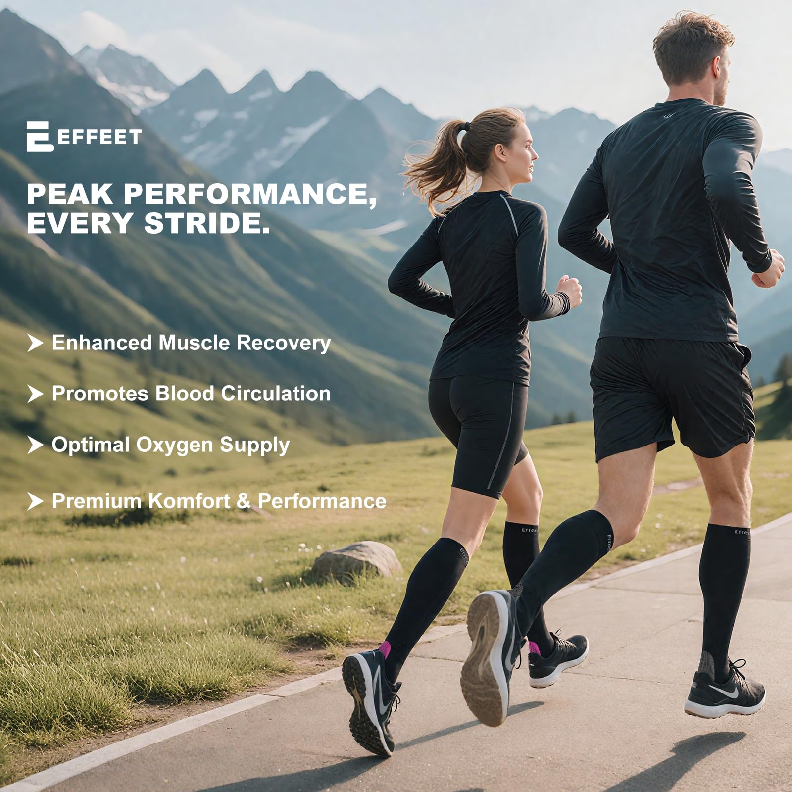 Effeet 2 Paia Calze Compressione Graduata Donna Uomo 20-30 mmHg, Calze Compressive Gambaletti Compressione Graduata Per Sport, Volo, Viaggio, Gravidanza E Lunghe Ore In Piedi