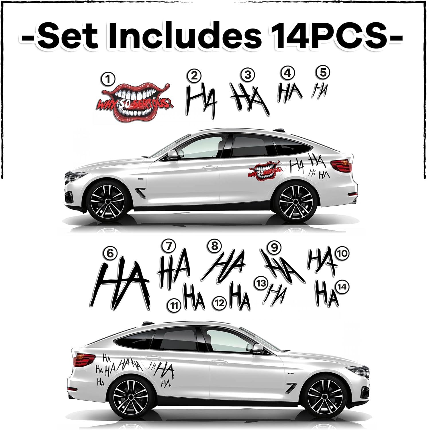 Haha Decals for Cars, Why So Serious - Car Decals, Compatible with Sedan, SUV, Pickup Truck, Decoration, 14pcs 1 Pack