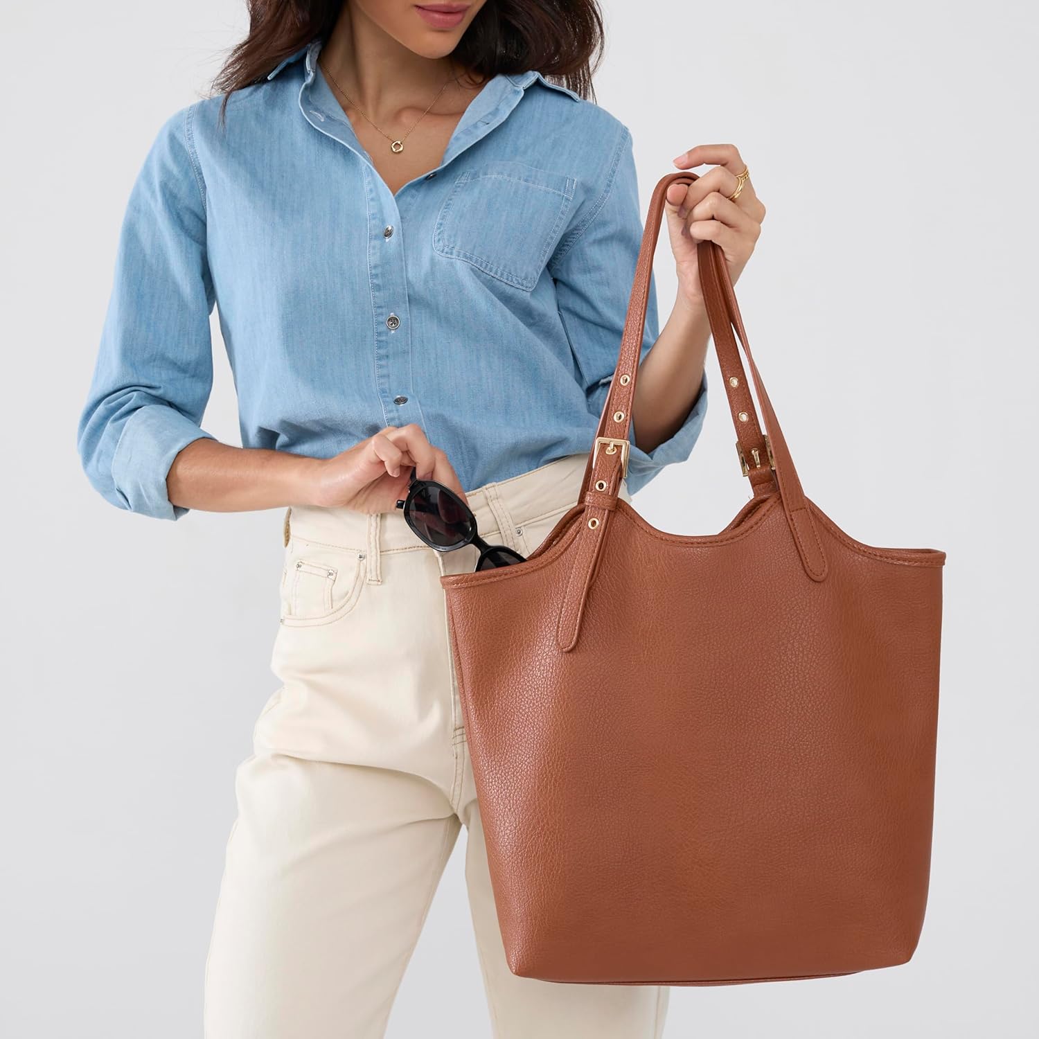 HOXIS Tote Bag for Women with Adjustable Handles Soft Vegan Leather Shoulder Handbag for Work, Travel & Everyday Use