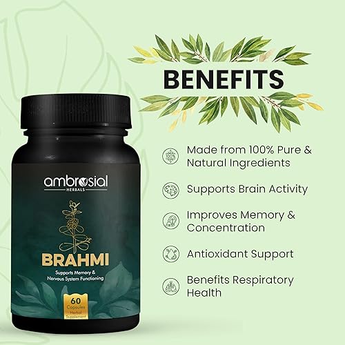 Miniatura 4 de AMBROSIAL Brahmi Cápsulas de 500 mg por Bacopa Monnieri Cápsulas  Nootrópicos de alta resistencia  Suplementos cerebrales nootrópicos para