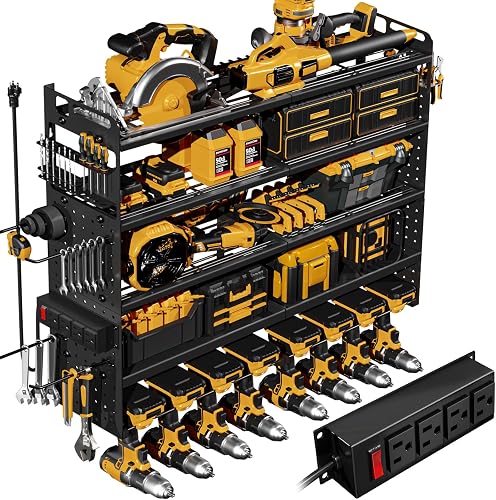 Large 5-Tier Power Tool Organizer Wall Mount, Charging Station, 34'' Wide | 30% More Vertical Storage | 320lb Capacity | 8 Cordless Drill Holders | RCS-Certified Steel | 30+ Tools for Garage Workshop