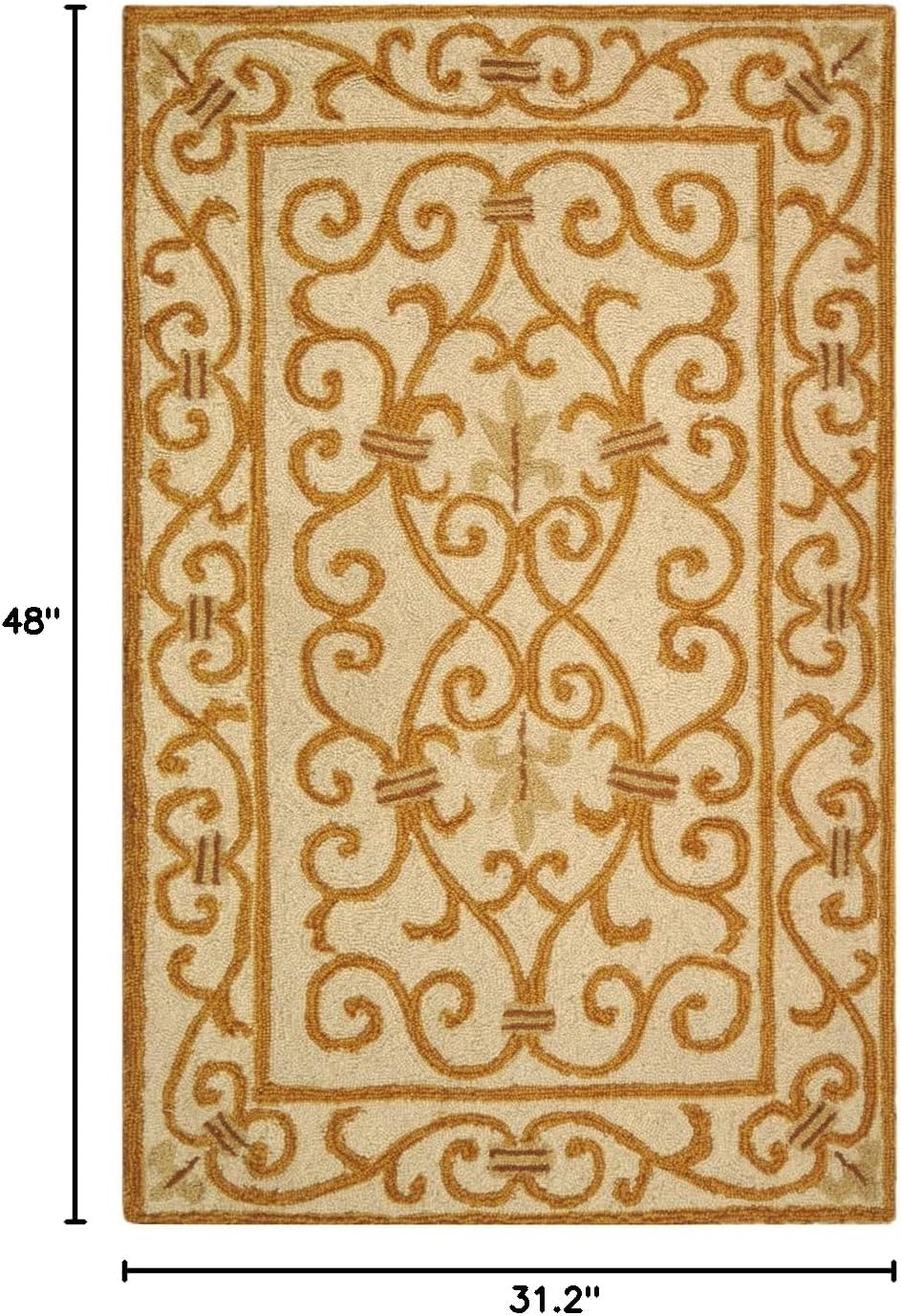 SAFAVIEH Chelsea Collection Accent Rug - 2'6" x 4', Ivory & Gold, Hand-Hooked French Country Wool, Ideal for High Traffic Areas in Entryway, Living Room, Bedroom (HK11P)