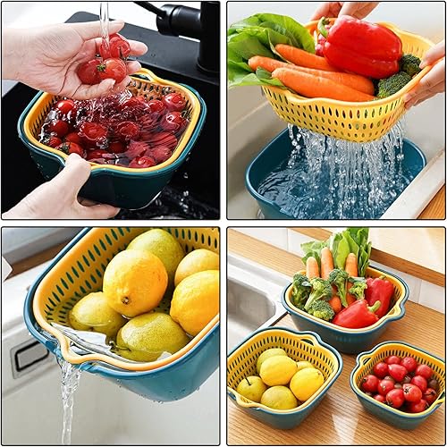 Miniatura 7 de Juego de colador de cocina, juego de colador de plástico, colador de alimentos portátil, 6 recipientes de drenaje y cesta para lavar y drenar