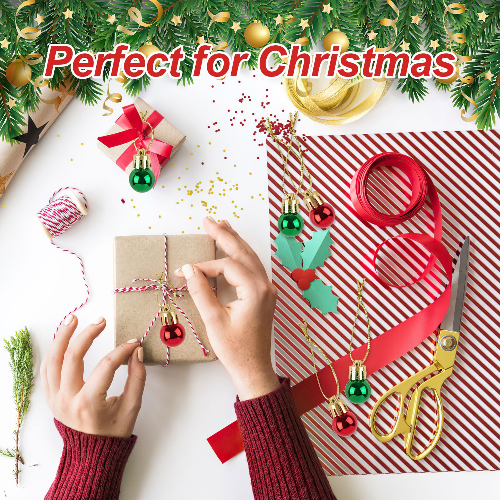 Coloured Christmas Ball, 48 Pcs Christmas Tree Decorations - Red, Green Mini Baubles for Small Tree Tiny Baubles Pendant for Xmas - Image 4