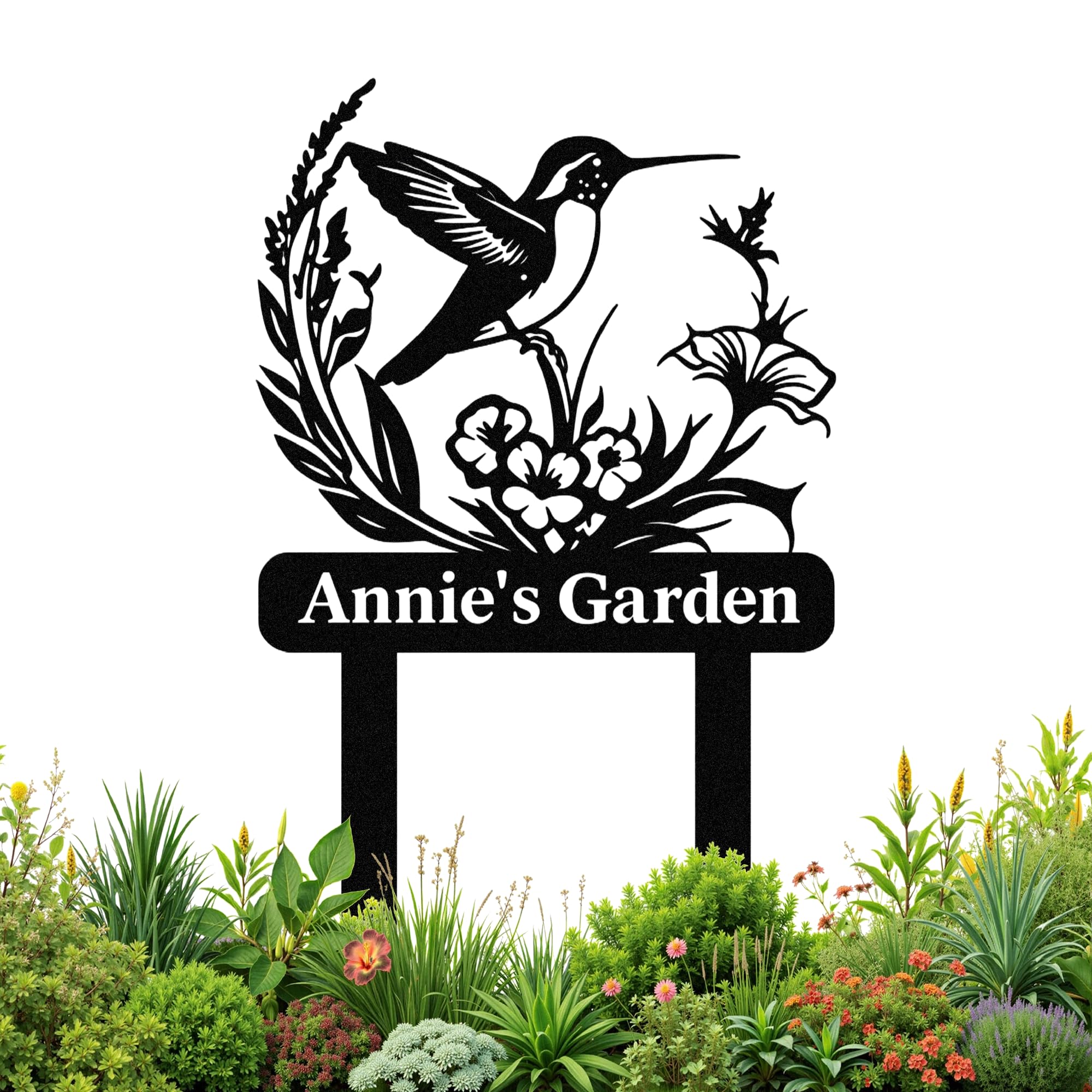 Personalized Garden Signs for Outside, Custom Metal Garden Signs with Stake Waterproof, Custom Name Metal Sign Outdoor, Customized Birds Flowers Design Home Patio Yard Decor Gardening Gifts