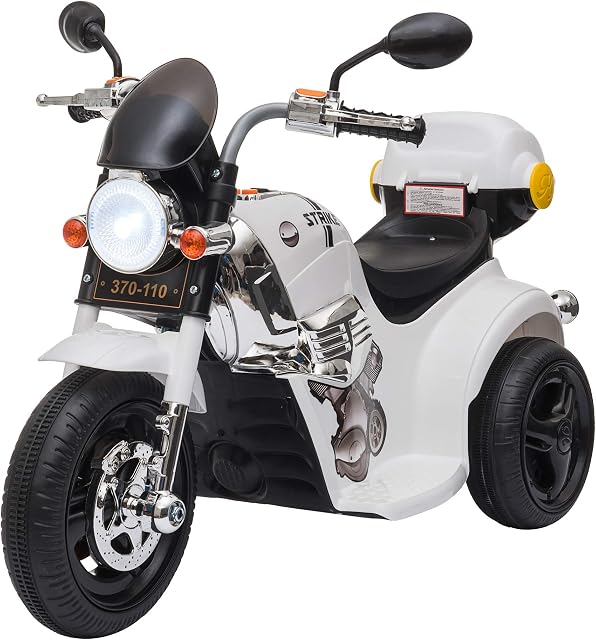 HOMCOM Kids 6V Electric Ride On Motorcycle Vehicle w/ Lights Music Horn Storage Box 3 Wheel Outdoor Play Toy for 18 - 36 Months White