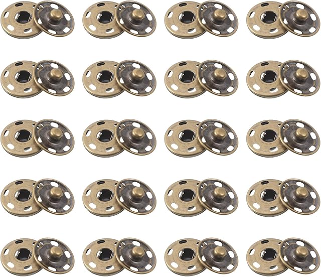 Opopark Press Studs Snaps Fasteners Buttons (19mm 20 Sets), Rust Proof Metal Coat Invisible Sew-on Antique Brass Buttons for Purse Handbag Clothes Sewing Craft DIY Supplies