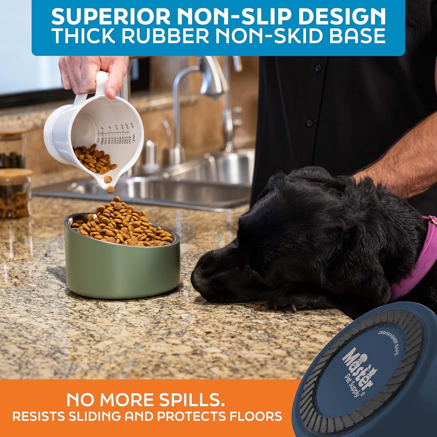 Master Pet Supply Stainless Steel Slanted Dog Cat Food Bowl - 24 oz Heavy Duty - Navy Blue, Double Wall Insulated, Non-Slip Elevated Bowl for French Bulldogs Pugs Cats, Anti Rust Dishwasher Safe