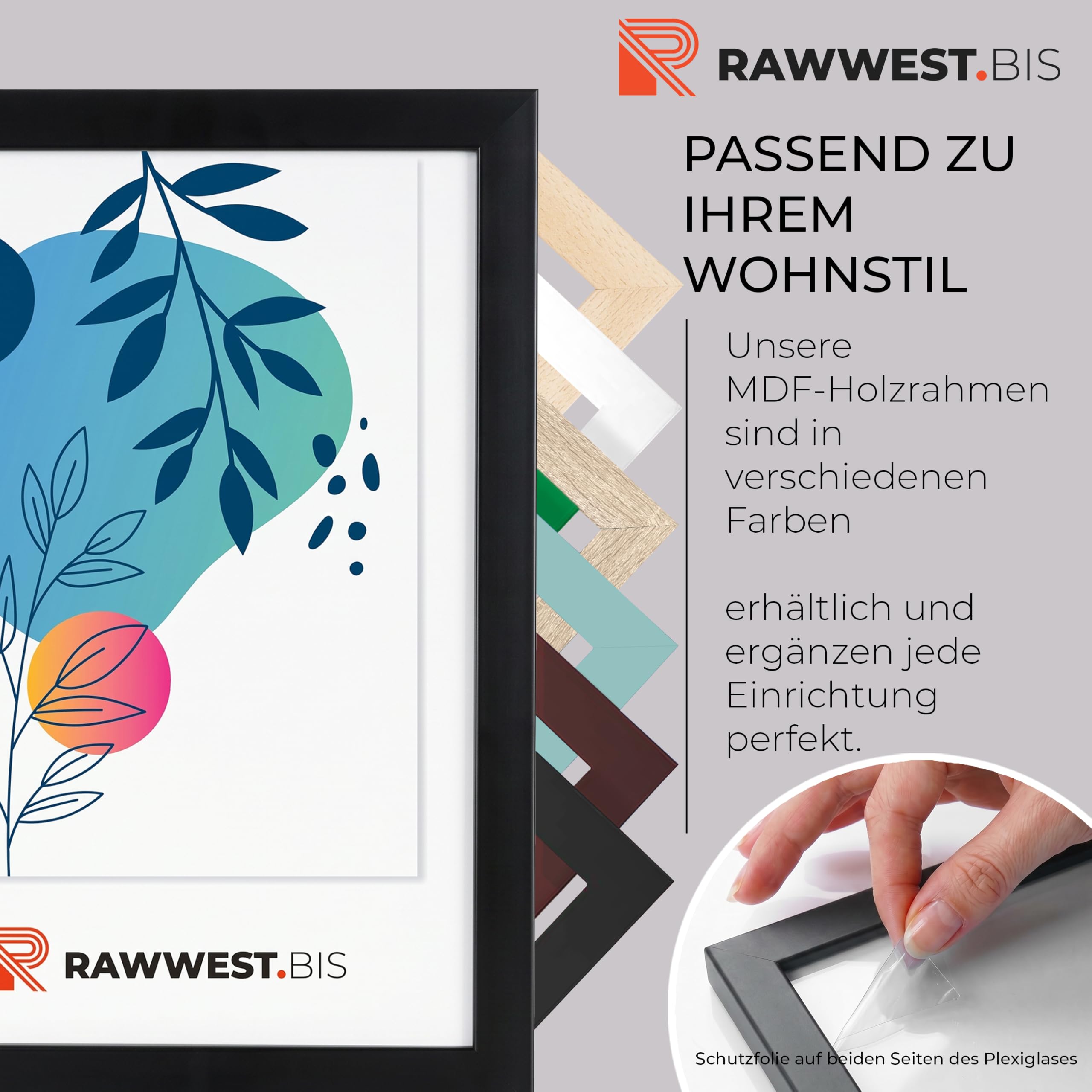 Bilderrahmen 70x100cm MDF Holz Rahmen Posterrahmen mit Acrylglas Holzrahmen aus Holzplatten für Bilder Poster Fotos Puzzle Plakatrahmen zum Aufhängen & Aufstellen Fotorahmen Schwarz