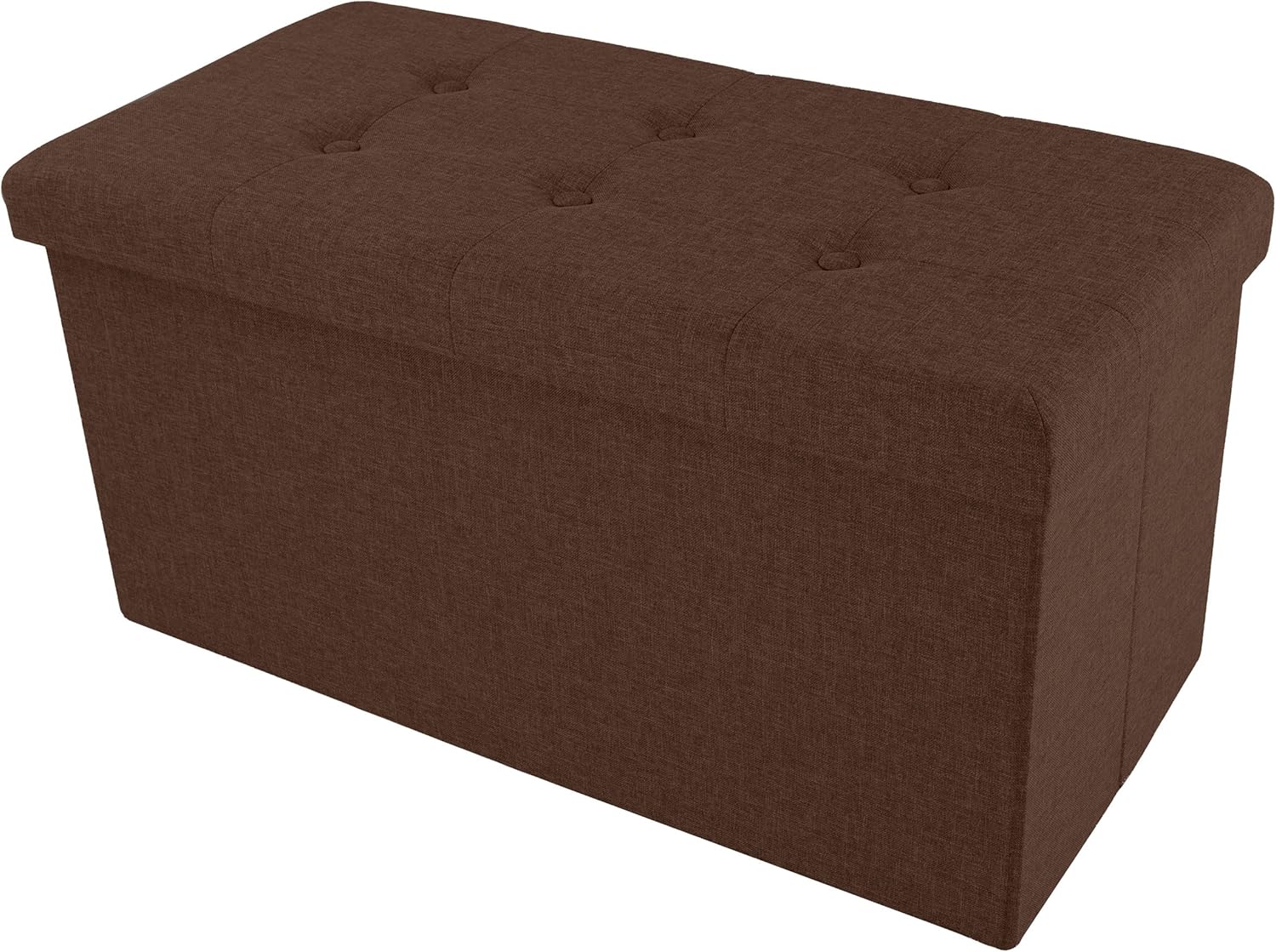 Lavish Home 30 Inch Collapsible Storage Ottoman Bench – Foldable Tufted Linen Bedroom Bench with Hidden Storage, Upholstered Footrest for End of Bed or Living Room (Brown)