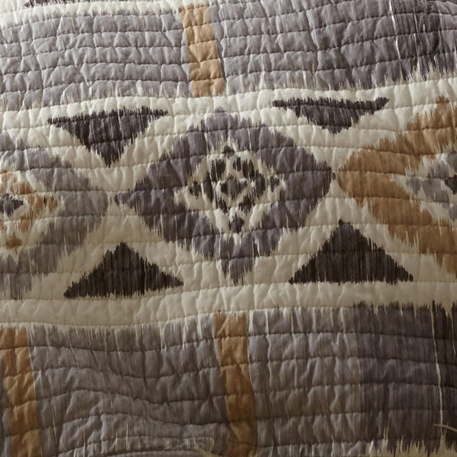 Levtex Home - Santa Fe King/Cal King Quilt - Ikat Pattern - Soft Grey, Cream, and Tan - Quilt Size (106x92in.) - Reversible - Cotton Fabric