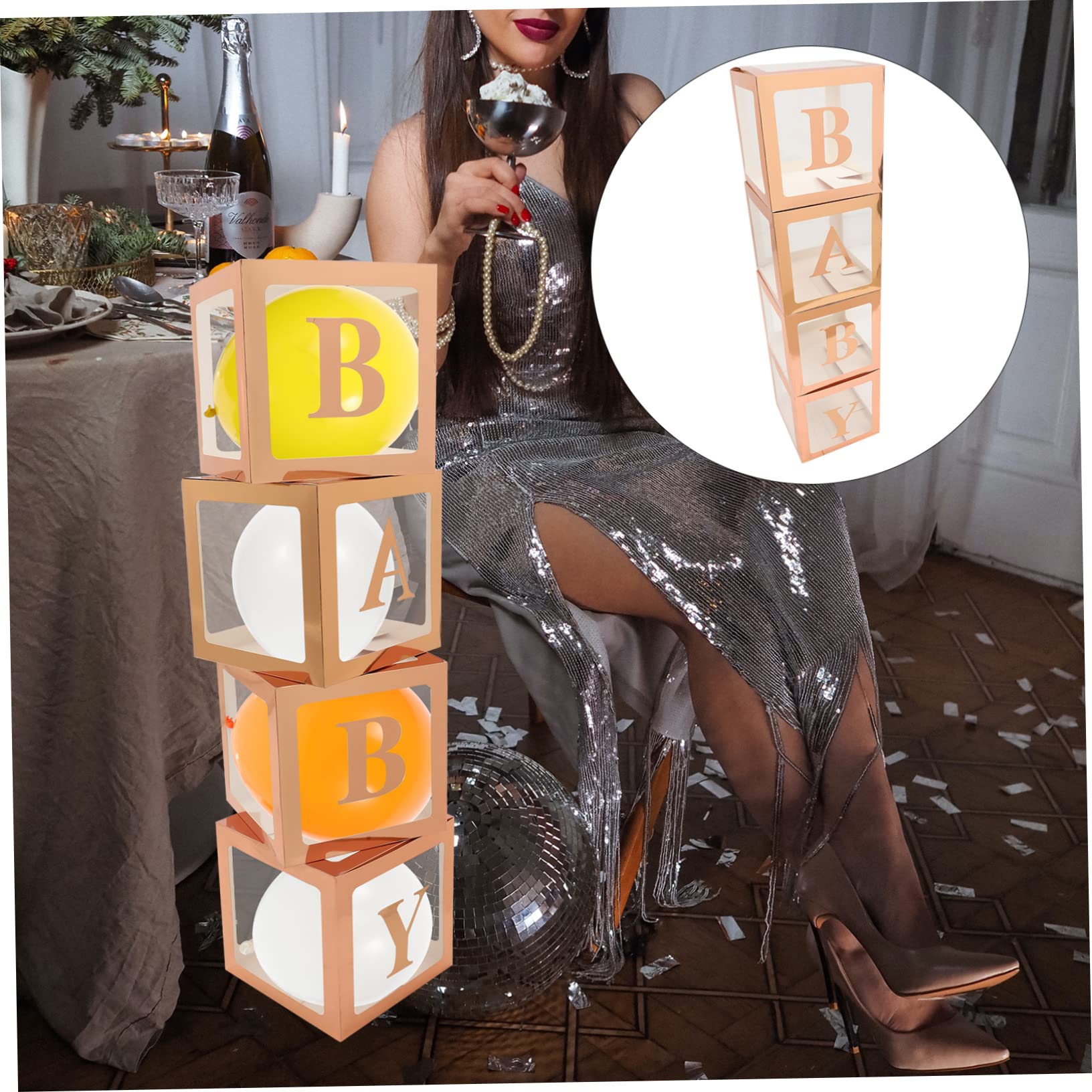 PLAFOPE Wiederverwendbare Ballonbox aus Papier mit Buchstaben zur Babyshower und Hochzeit Einfache Montage Dekoration für Babyparty und Besondere Anlässe