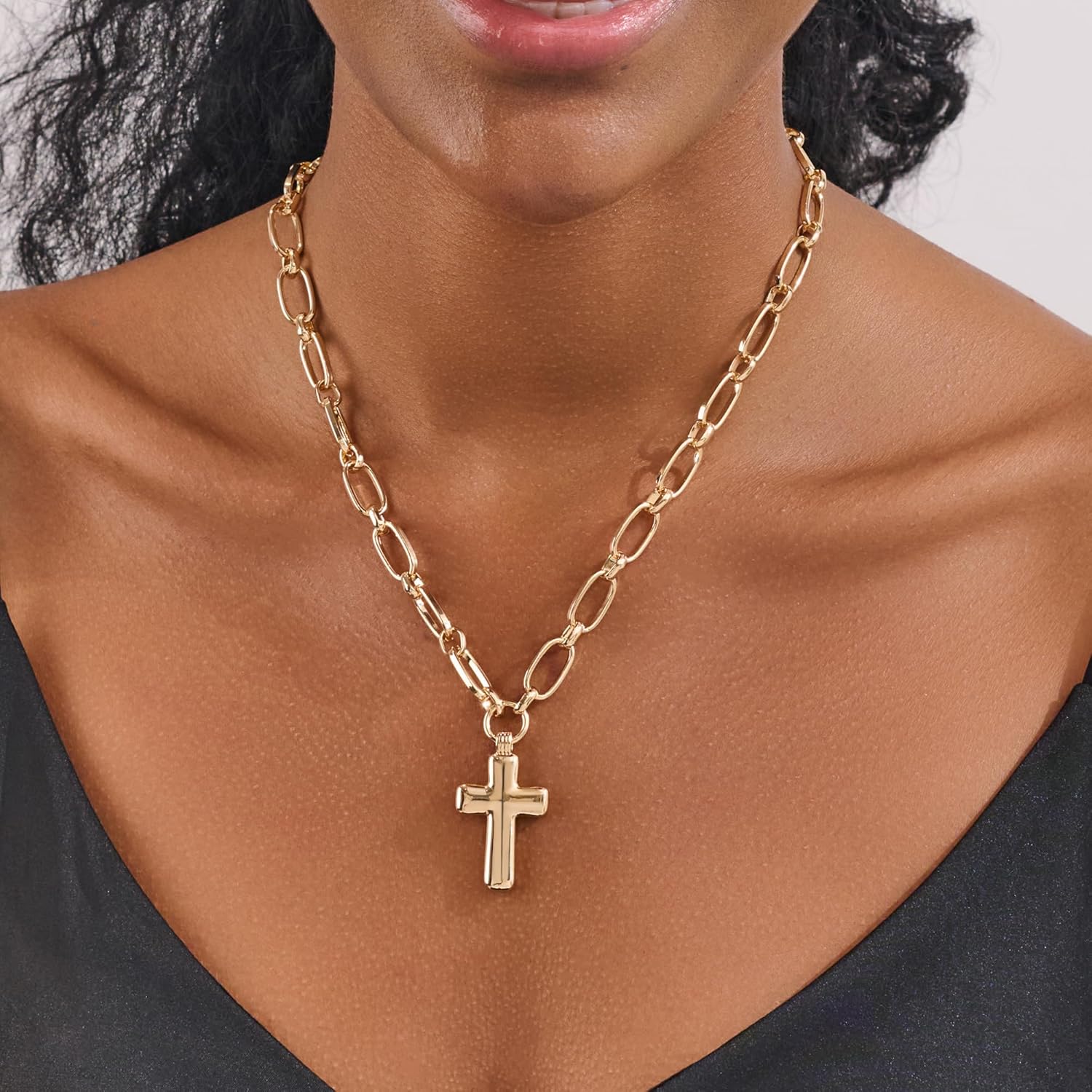 MUYAN Chunky Cross Necklace for Women Trendy Cross Vintage Paperclip Chain Costume Jewelry - Image 2