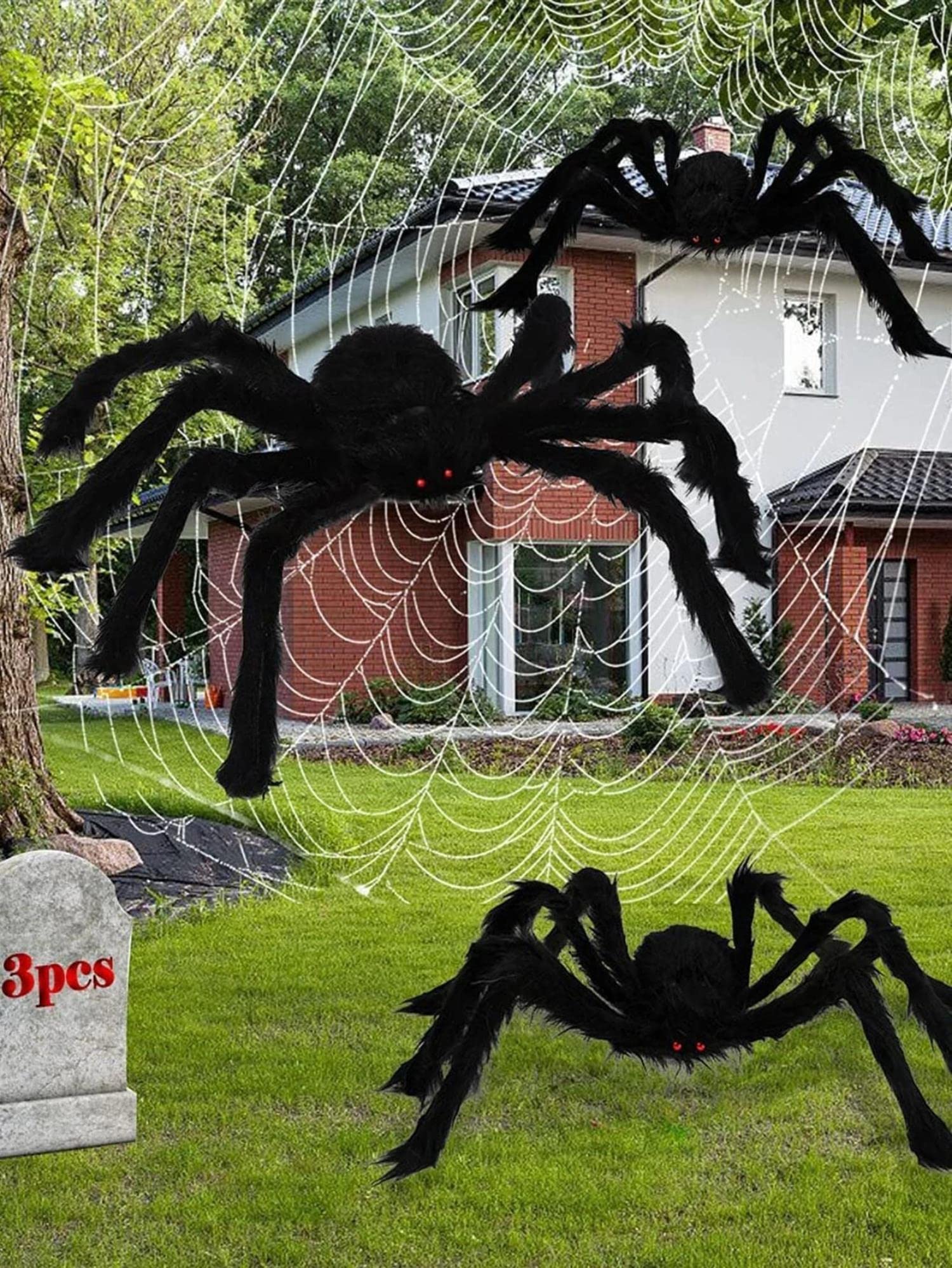 Giant Spider Halloween Decorations, Halloween Spider Decorations, 3 Pcs Realistic Hairy Spiders Set, Scary Spider Props for Indoor, Outdoor and Yard Creepy Decor