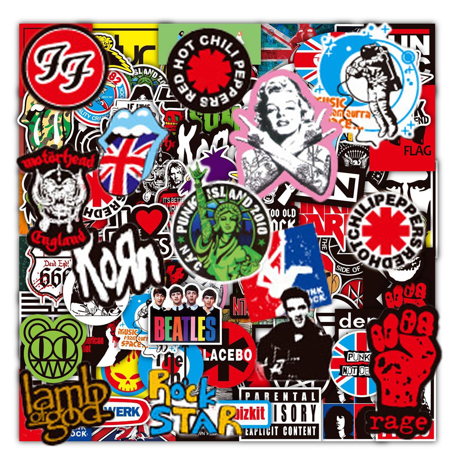 Ubsiuh Multicolor 200 Band Cartoon Stickers, Rock Music Stickers, Hand Account Decoration Stickers, Suitable For Notebooks, Refrigerators, Mobile Phone Cases.