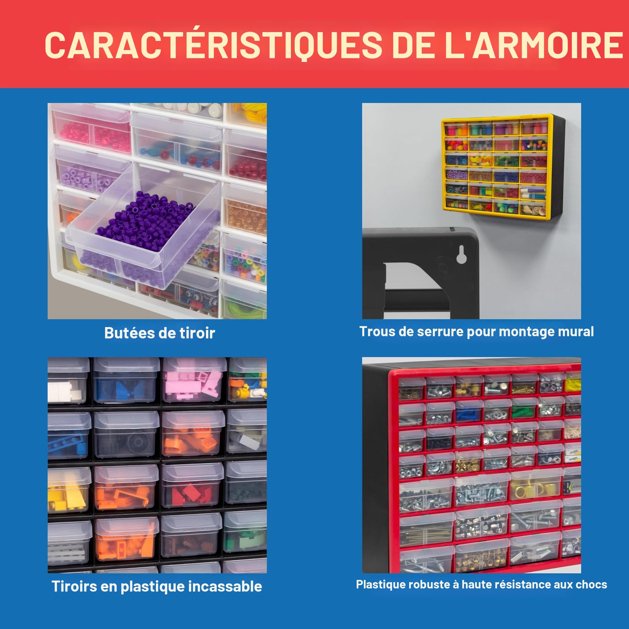 Organisateur De Rangement Vintage Akro Mils - 24 Tiroirs En Métal Bleu - Pour Petites Pièces