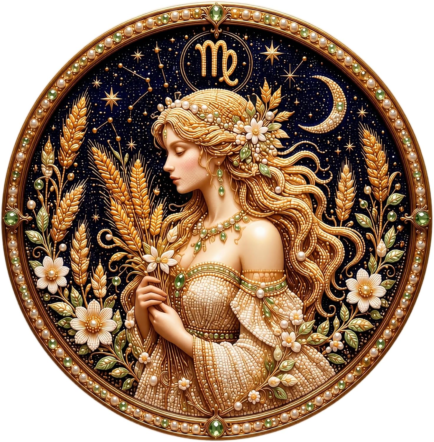 TREBIN 12 Zodiac Signs Pearl Art Kit, Round Suncatcher Constellation DIY Beaded Artwork, Astrology Wall Decor Craft Set for Adults, Horoscope Birthday Gift for Zodiac Lovers (8.23–9.22, Virgo)