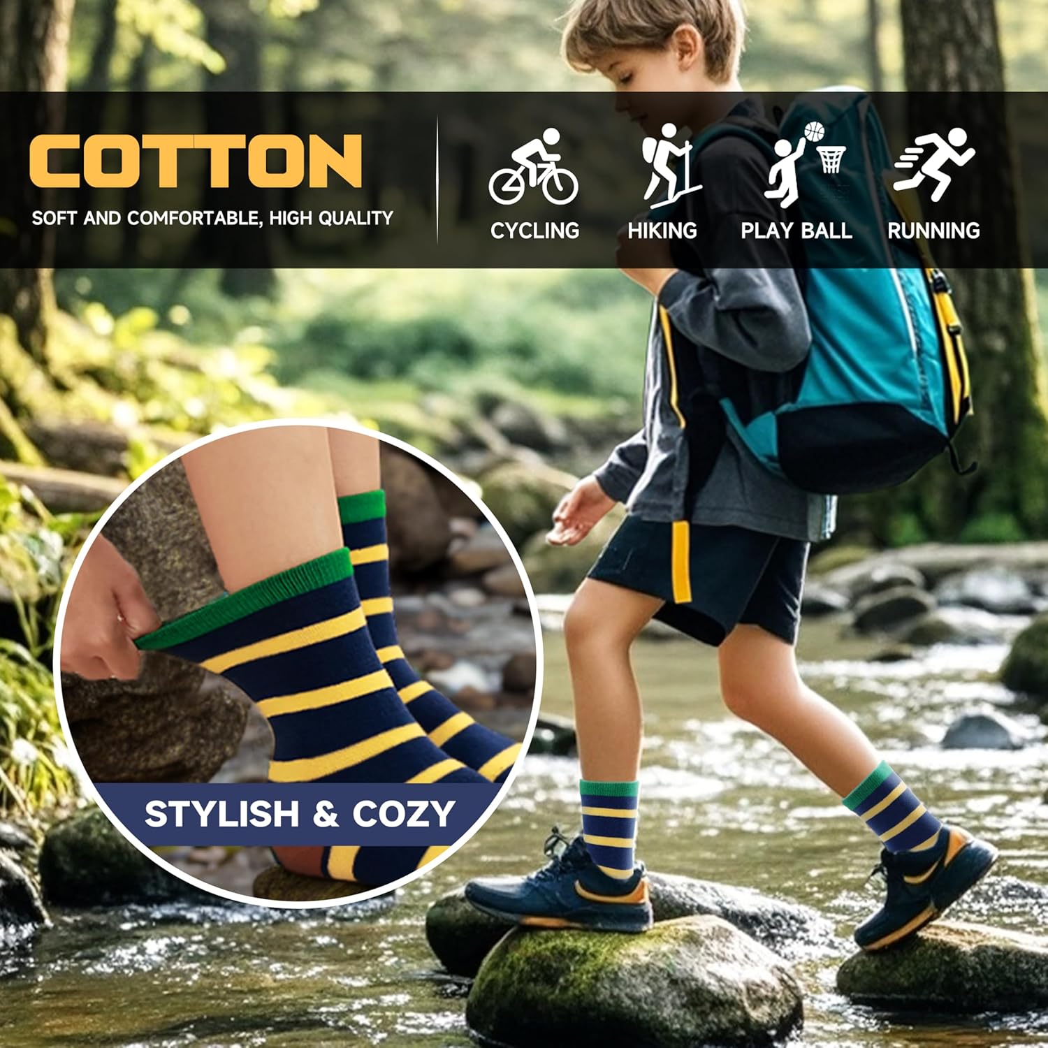 Anlisim Kids Boys Girls Crew Dress Cotton Breathable Socks Colorful Stripes Design For Youth Teen 6 Pairs - Image 3