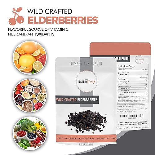 Miniatura 3 de Naturtonix Bayas de saúco negras secas enteras, 8 onzas certificadas sin gluten, sin OMG, veganas, Sambucus Nigra saúco, apoyo inmunológico para